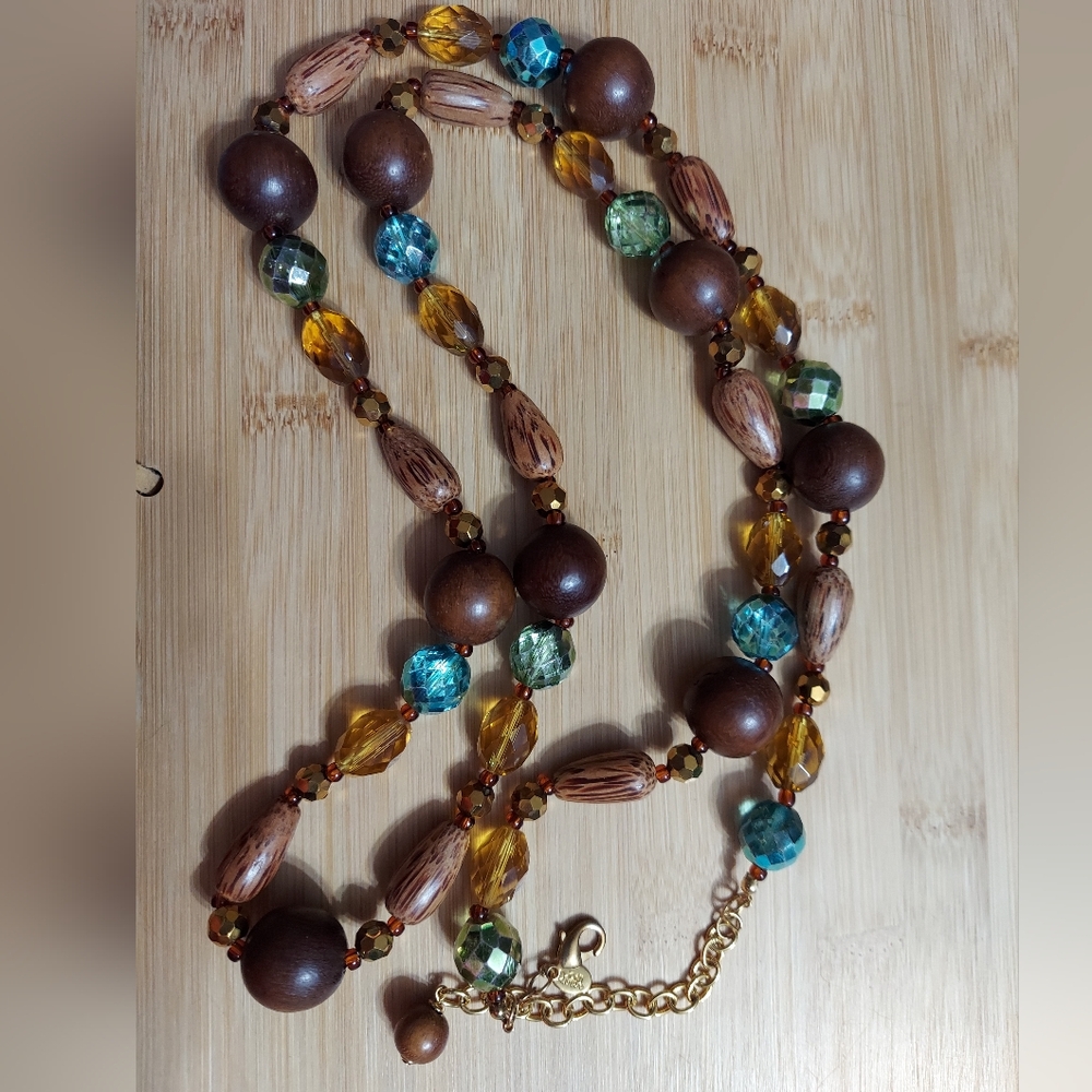 Joan River's Faceted Crystal & Wood Bead Statement Necklace